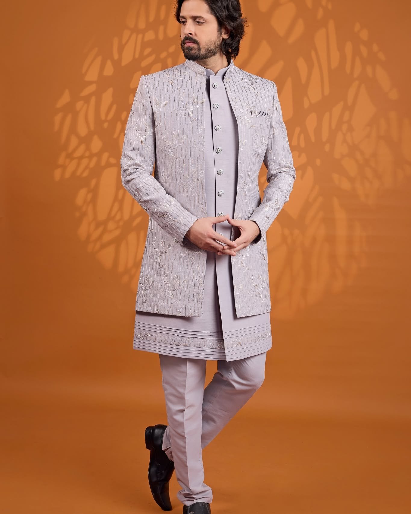 Introducing D.No. 4301 Designer Grey 3-Piece Jacket Set for Men